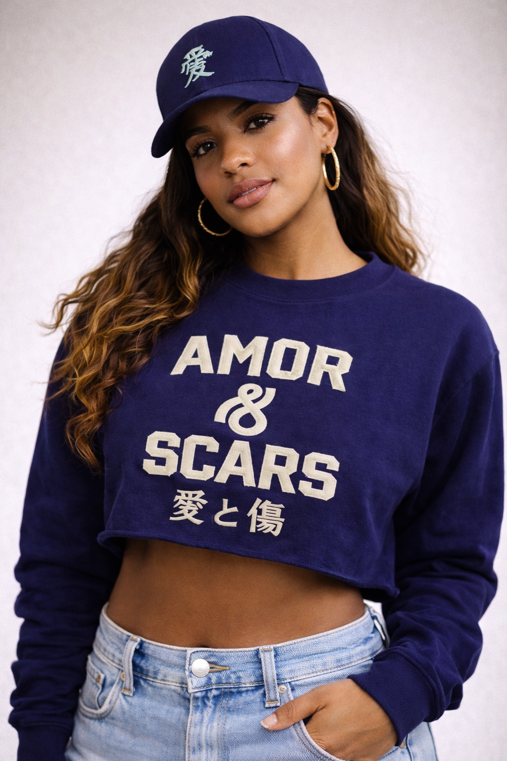 A&S WOMEN'S CREW SPECIAL SWEATSHIRT CROPPED LONG SLV - Navy
