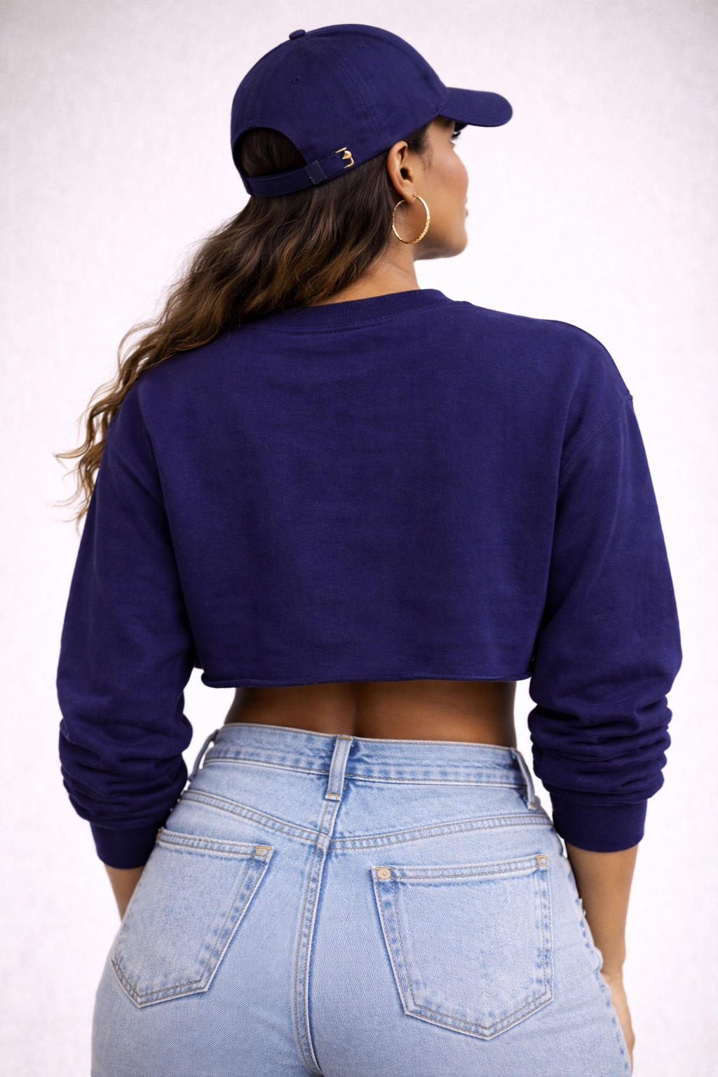A&S WOMEN'S CREW SPECIAL SWEATSHIRT CROPPED LONG SLV - Navy