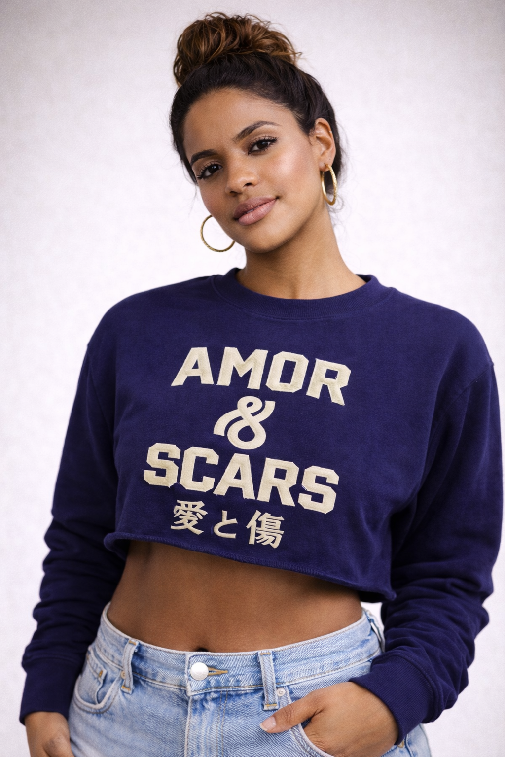A&S WOMEN'S CREW SPECIAL SWEATSHIRT CROPPED LONG SLV - Navy